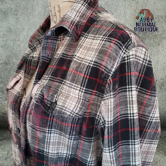 Custom Flannel Shirt, Gothic Skull Coffee Pot Grunge Button-Up Medium - Picture 10 of 11